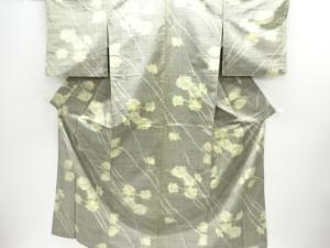 枝花模様織出し手織り紬着物